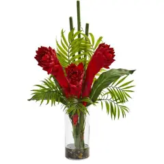 21" Red Ginger Torch Artificial Arrangement in Cylinder Vase