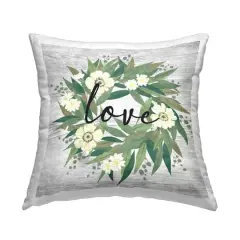 Stupell Industries Love Calligraphy Daisy Flower Wreath Throw Pillow, 18" x 18"