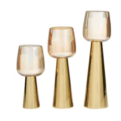 Contemporary Stainless Steel & Glass Candle Holder Set Gold