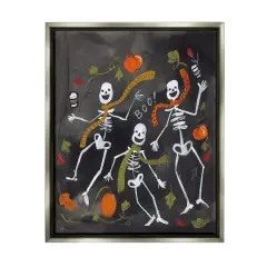 Stupell Industries Autumn Skeletons with Coffee Framed Floater Canvas Wall Art Gray