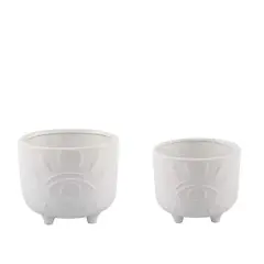 Flora Bunda&reg; Matte White Evil Eye Ceramic Footed Planter Set