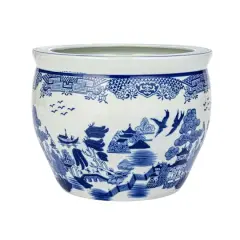 Hello Honey&reg; 12.25" Blue & White Hand-Painted Stoneware Planter