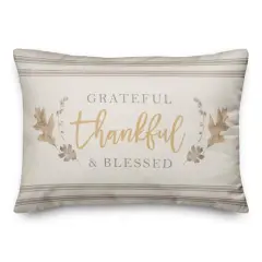 Grateful Thankful Blessed Stripes Indoor/Outdoor Pillow