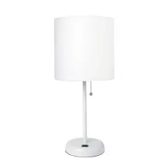 Creekwood Home 19.5" Oslo USB Port Table Lamp White Base/White Shade