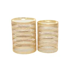 Set of 2" Gold Metal Transitional Accent Table, 18" x 14" x 14"