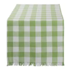 DII&reg; 108" Heavyweight Check Fringed Table Runner Bright Green