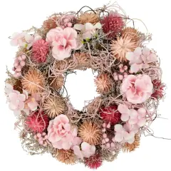 9.75" Pink Mixed Floral Artificial Spring Wreath