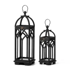 Glitzhome&reg; Black Farmhouse Church Window Wood & Metal Lanterns Set