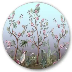 Designart - Chinoiserie With Birds and Peonies II - Traditional Metal Circle Wall Art