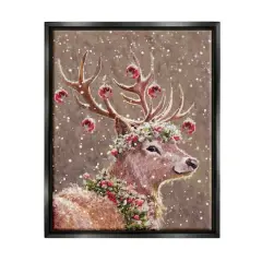 Stupell Industries Deer Antler Holiday Ornaments Black Framed Floater Canvas Wall Art