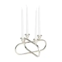 8" Silver Stainless Steel Overlapping Oval Geometric Candelabra