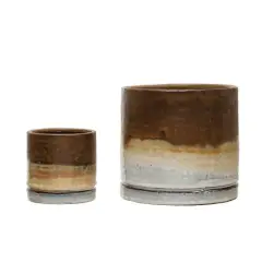 Hello Honey&reg; Brown & White Reactive Glaze Stoneware Planter Set