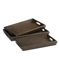 Brown Mango Wood Contemporary Tray Set