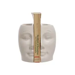Hello Honey&reg; 6.75" White Reactive Glaze Sculpted Stoneware Face Vases Set, 2ct.