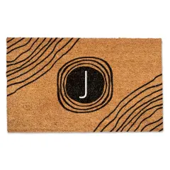 Black Monogram Circle Natural Coir Doormat J