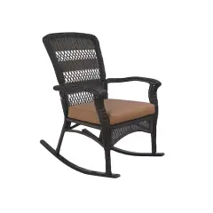 42" Wicker Rocker Chair with Cushion Dark Brown