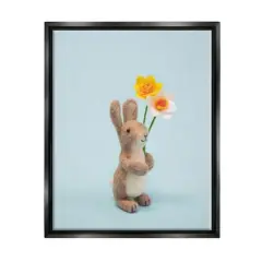 Stupell Industries Spring Bunny Floral Daffodils Floater Framed Art Black