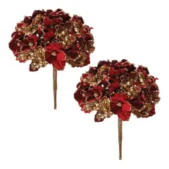 29.5" Beaded Velvet Hydrangea Flower Stems, 2ct. Burgundy