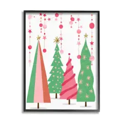 Stupell Industries Pink & Green Christmas Trees Framed Giclee Art Black