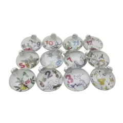 12ct. 3" Clear Twelve Days of Christmas Glass Disc Ornaments