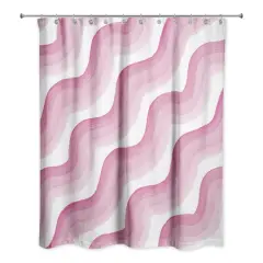74" Wave Print Shower Curtain Pink and White