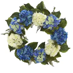 24&rdquo; Blue & White Hydrangea Wreath