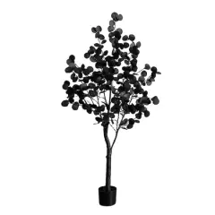 5ft. Pre-Lit Artificial Halloween Black Eucalyptus Tree with 220 Orange & Purple LED Lights