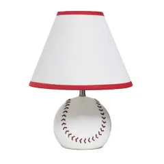 Simple Designs&trade; 11.5" Baseball Base Table Lamp and White Shade Red Trim