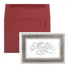 JAM Paper Thank You Card Set with Silver Border, 25ct. Dark Red/Silver/White