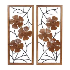 Set of 2 Rust Teak Wood Contemporary Style Wall Decor 14", 32"
