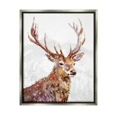 Stupell Industries Winter Deer Mountain Snowfall Framed Floater Canvas Wall Art Gray