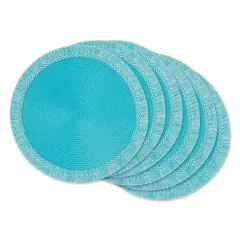 DII&reg; Round Fringed Placemats, 6ct. Aqua