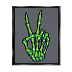 Stupell Industries Green Skeleton Peace Hand Framed Floater Canvas Wall Art Black