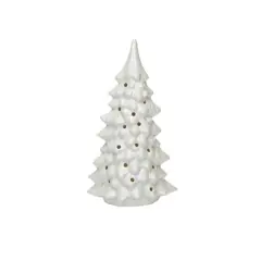 Hello Honey&reg; 10.25" Cream Stoneware LED Tree with Cut-Outs & Iridescent Finish
