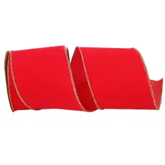 The Ribbon Roll 4" x 10yd. Velvet Wired Ribbon Hot Red/Gold