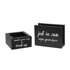 Elegant Designs&trade; Napkin Holder and Cup Holder Set with Black with White Script