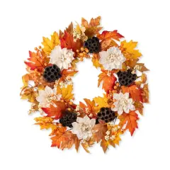 Glitzhome&reg; 24" Fall Dahlia, Lotus Pod and Berry Wreath