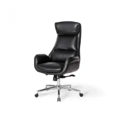 Glitzhome&reg; Mid-Century Modern Faux Leather Adjustable High Back Swivel Office Chair Black