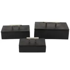 Black Marble Decorative Box with Silver Aluminum Bar Handles, 3ct.