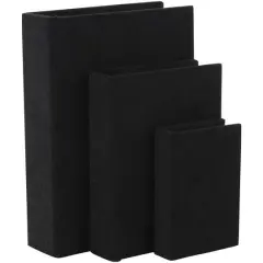 Black Velvet Textured Decorative Book Box with Gold Page Detailing, 3ct.