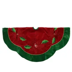 48" Red Sequined Poinsettia & Velveteen Trim Tree Skirt