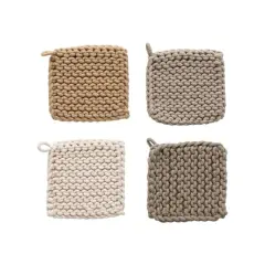 Hello Honey&reg; 8" Brown & Cream Square Cotton Crocheted Pot Holder Set