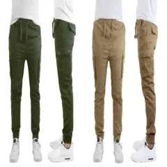 Galaxy by Harvic Slim Fit Cotton Stretch Twill Men's Cargo Joggers 2 Pack Olive/Timber