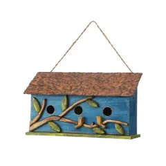 Glitzhome&reg; 15.75" Distressed Cottage Birdhouse Blue