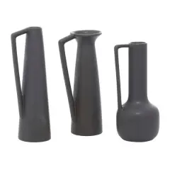 CosmoLiving by Cosmopolitan Set of 3 Dark Gray Ceramic Modern Vase, 12", 13", 11"