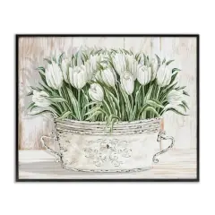 Stupell Industries Fresh White Tulip Flowers Vintage Framed Giclee Art Black