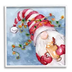 Stupell Industries Santa Gnome Holiday Lights Framed Giclee Art White