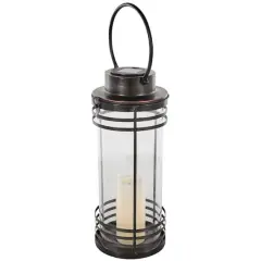 17" Black Metal Candle Lantern with Round Outlines