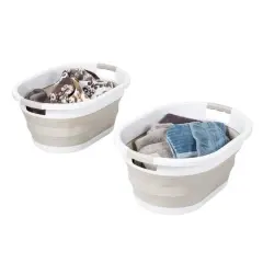 Honey Can Do 24" Collapsible Rubber Laundry Basket Set Warm Gray and White