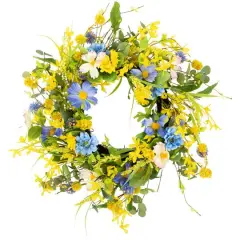 24" Yellow & Blue Daisy & Cosmos Floral Spring Wreath